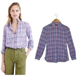 J Crew Top Womens 0 Plaid Cotton Button Up Long Sleeves Collared Purple